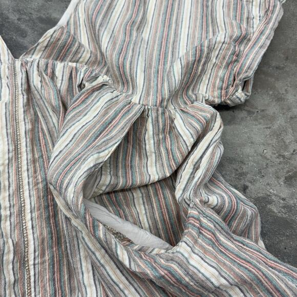 Urban Outfitters Dress Womens L Serendipity Mini Babydoll Wide Boxy Linen Stripe - Picture 4 of 11